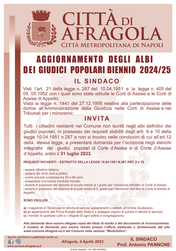 Aggiornamento degli albi giudici popolari