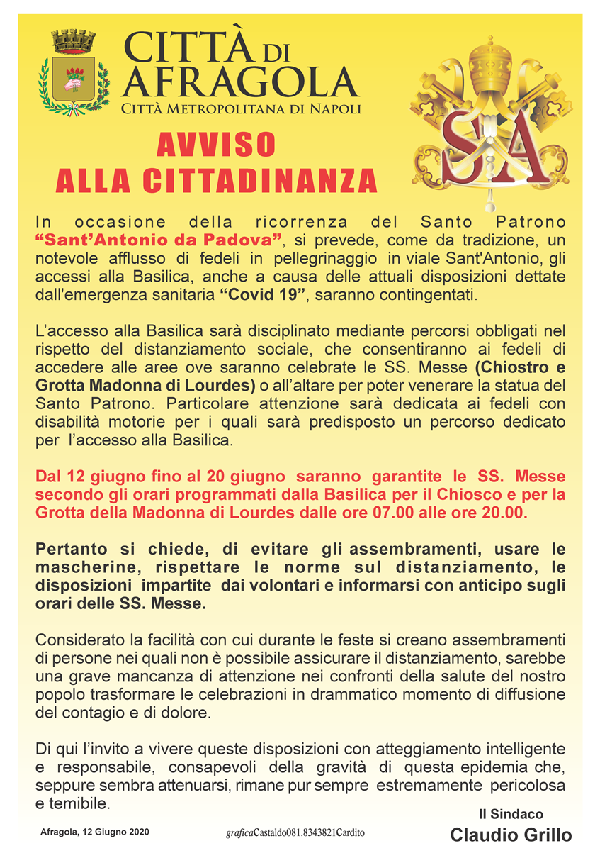 Avviso alla cittadinanza S. antonio