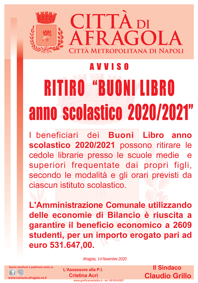 Avviso ritiro buoni libro nov 2020