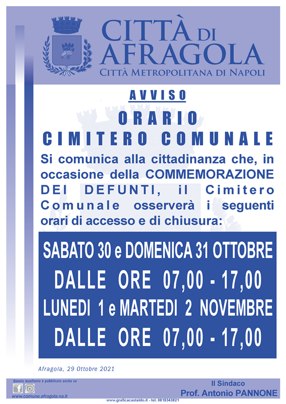 Orario cimitero commemorazione defunti 2021