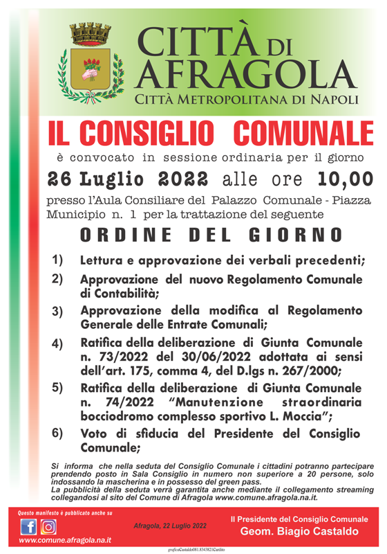 Manifesto consiglio comunale del 26 luglio 2022