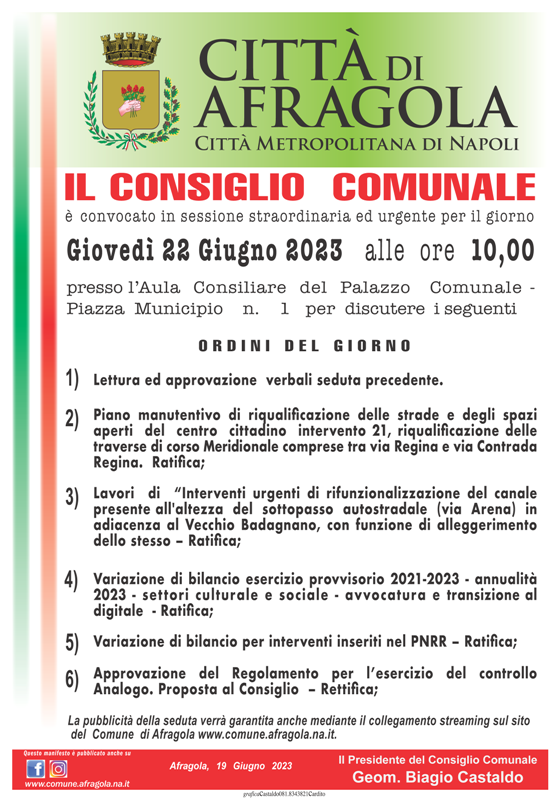 Consiglio Comunale del 22 giugno 2023