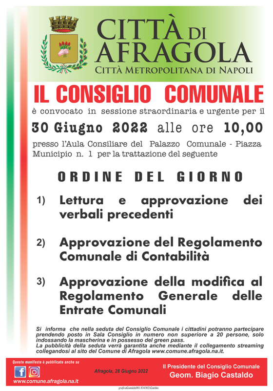 Manifesto consiglio comunale del 30 giugno 2022