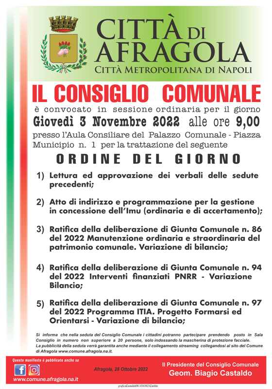 Manifesto consiglio comunale del 3 novembre 2022