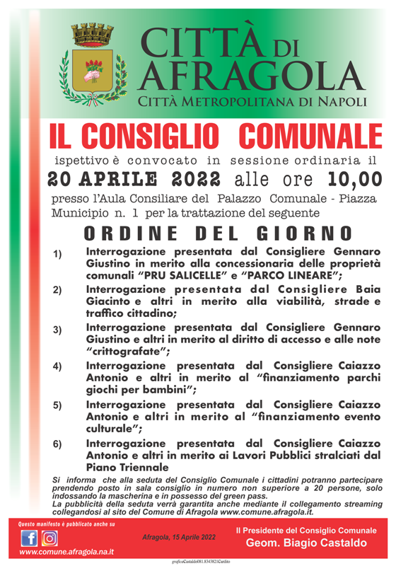 consiglio comunale 20 aprile 2022