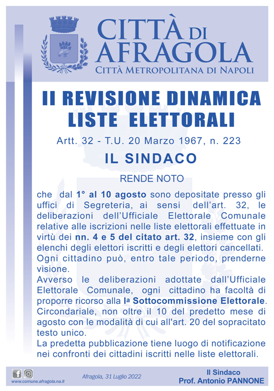 Revisione dinamica elettorale luglio 2022