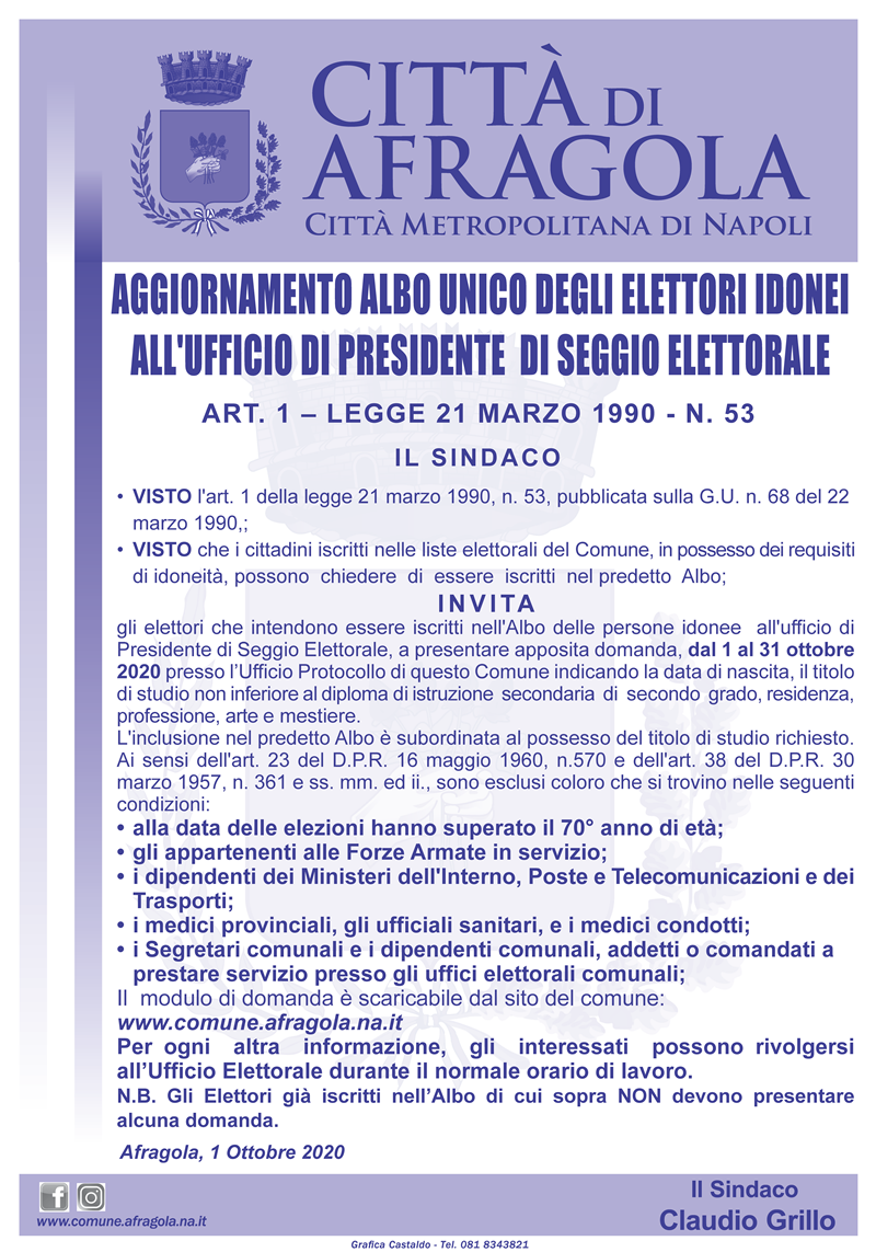 Aggiornamento albo unico Presidenti Seggio