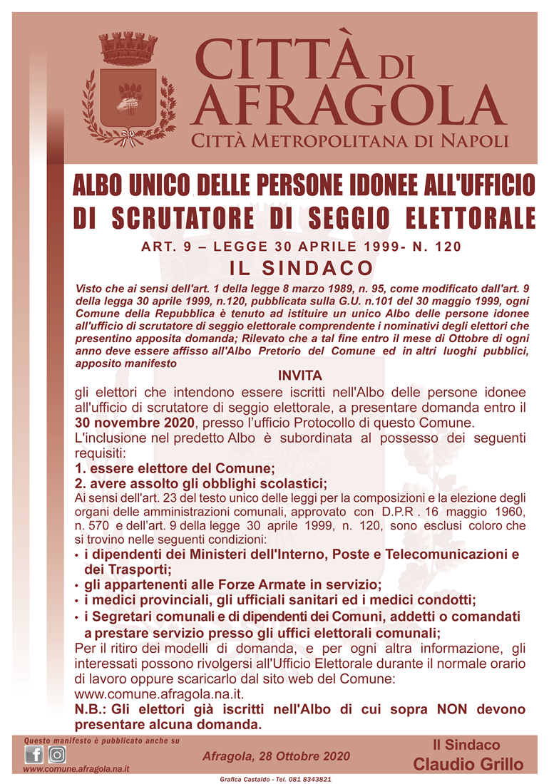 Aggiornamento albo unico scrutatore ottobre 2020