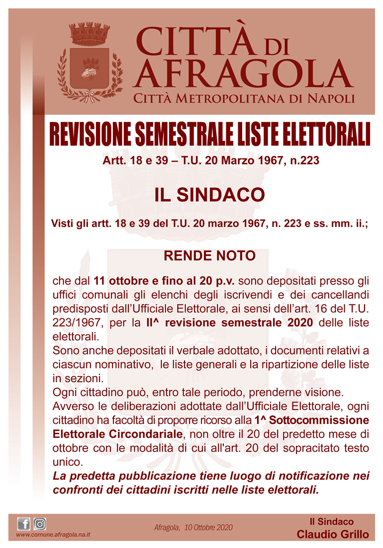 Revisione semestrale comune ott 2020