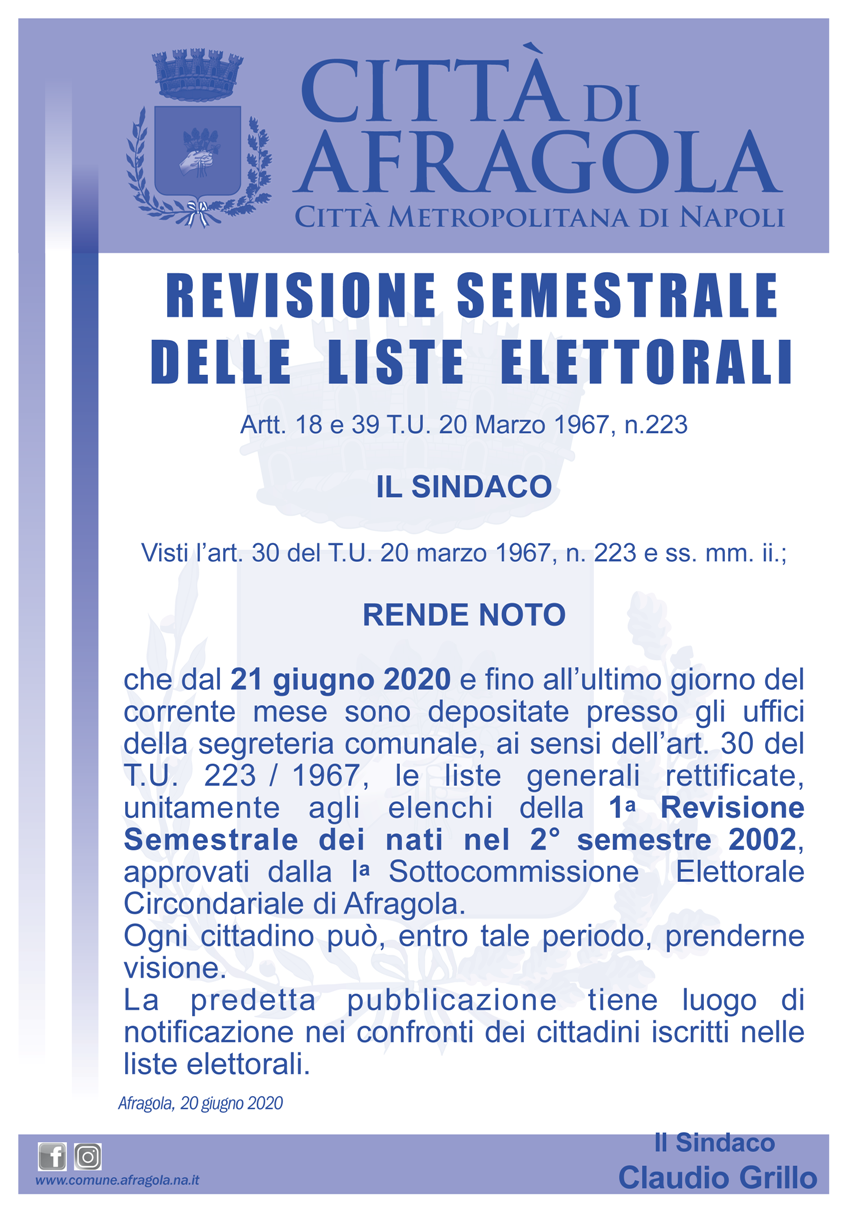 Revisione semestrale liste elettorali giugno 2020