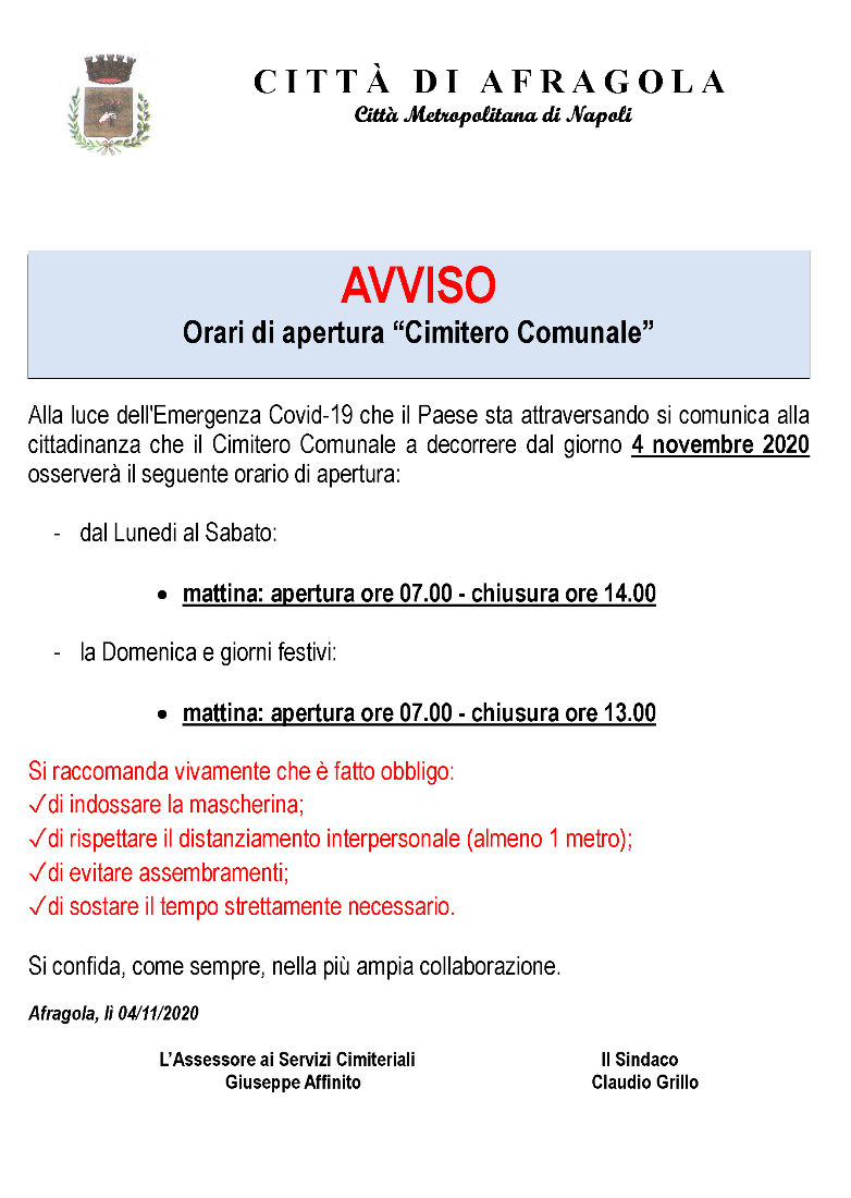 avviso orari 04 11 2020